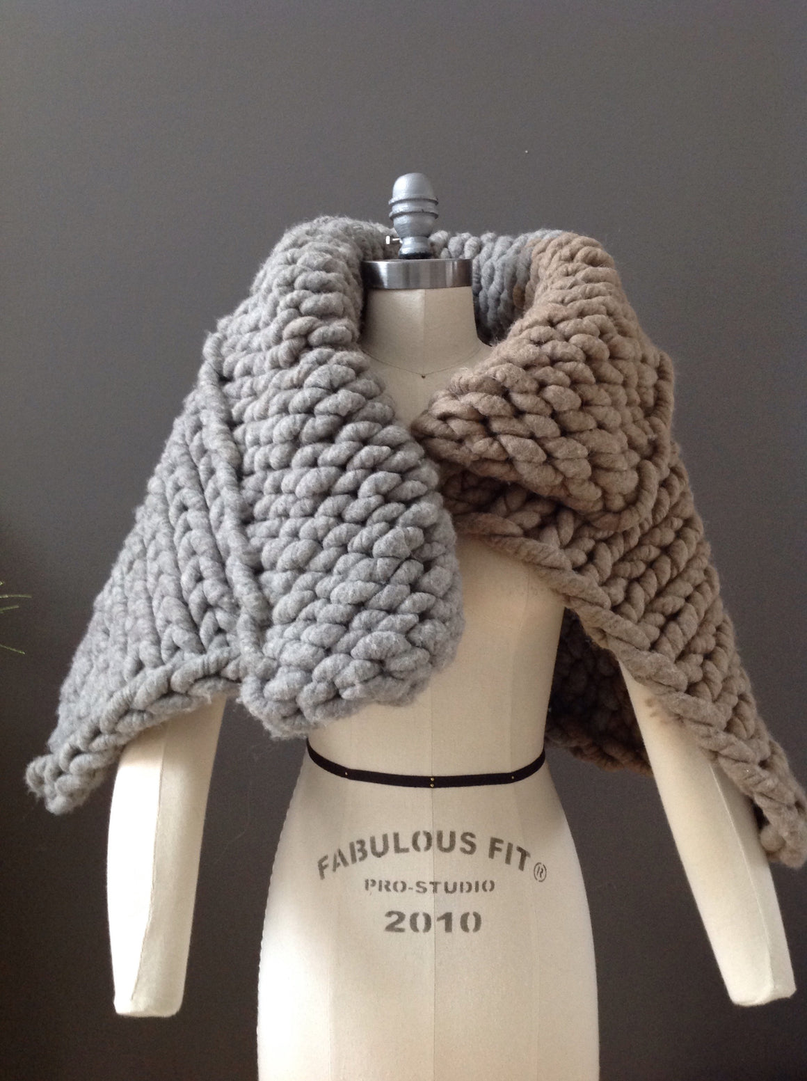 Cape, Super Chunky Grey and Fawn Knit