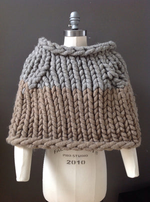 Shrug, Super Chunky Grey and Fawn Knit