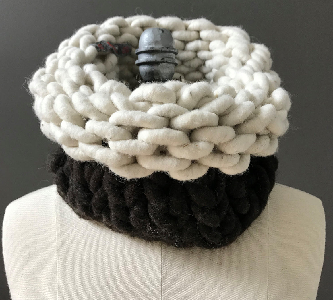 Cowl, Dark Brown and White