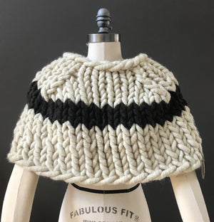 Shrug, Super Chunky White with Espresso Stripe Knit