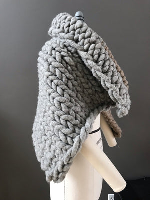 Cape, Super Chunky Grey and Fawn Knit