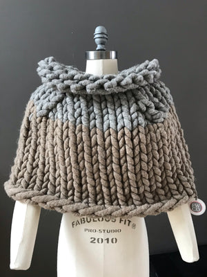 Shrug, Super Chunky Grey and Fawn Knit