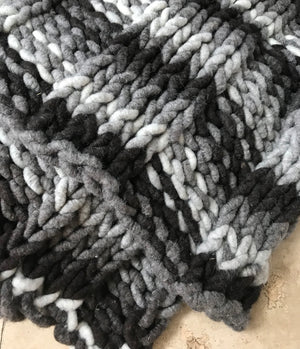 Blanket, Super Chunky Black White Striped Knit